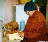 Volunteers in Ukraine are also essential.  Here Valentina is helping with widow food bags.