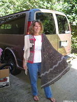 Ellen has a special place in her heart for widows, here she is with one of her shawls.