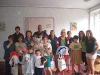 Kids came in groups and were fitted and given their goodies!