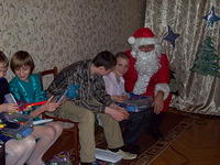 The older teens talk with Santa.