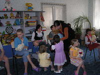 Children were given instruction on what was in the personal care bags...