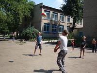 Adivka boys playing with the beach ball.