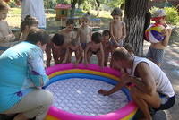 Teremok kids wait patiently for the pool to be ready.
