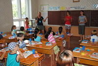 April covers the importance of hand washing with Theresa's class.