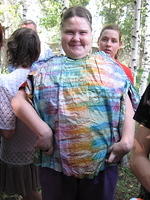 This girl was absolutely thrilled with her new blouse.