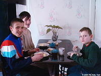 These 3 boys are enjoying their lunch, even if they are in the clinic for the day.