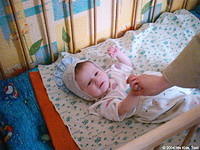 This little one likes her new mattress, and blanket.
