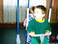 This boy enjoys a ride in the swing, a previous donation.