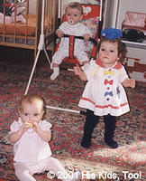 These three lovely 'ladies' are all wearing new clothing, and one is swinging in the newly purchased swing thanks to your contri