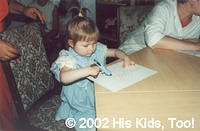 Special thanks to Joe and Annette Northrop for the orthopedic equipment to aide this child to write and feed herself.