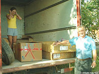 Loading the truck for the long trip back to Dzerzhinsk.