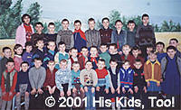 These are 40 of the 80 children in a boarding school in Ukraine who received new shoes.