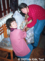 Local ladies bible study working together measuring salt portions for food bags
